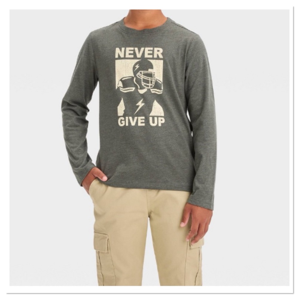 Boys Long Sleeve Never Give Up Graphic T-Shirt